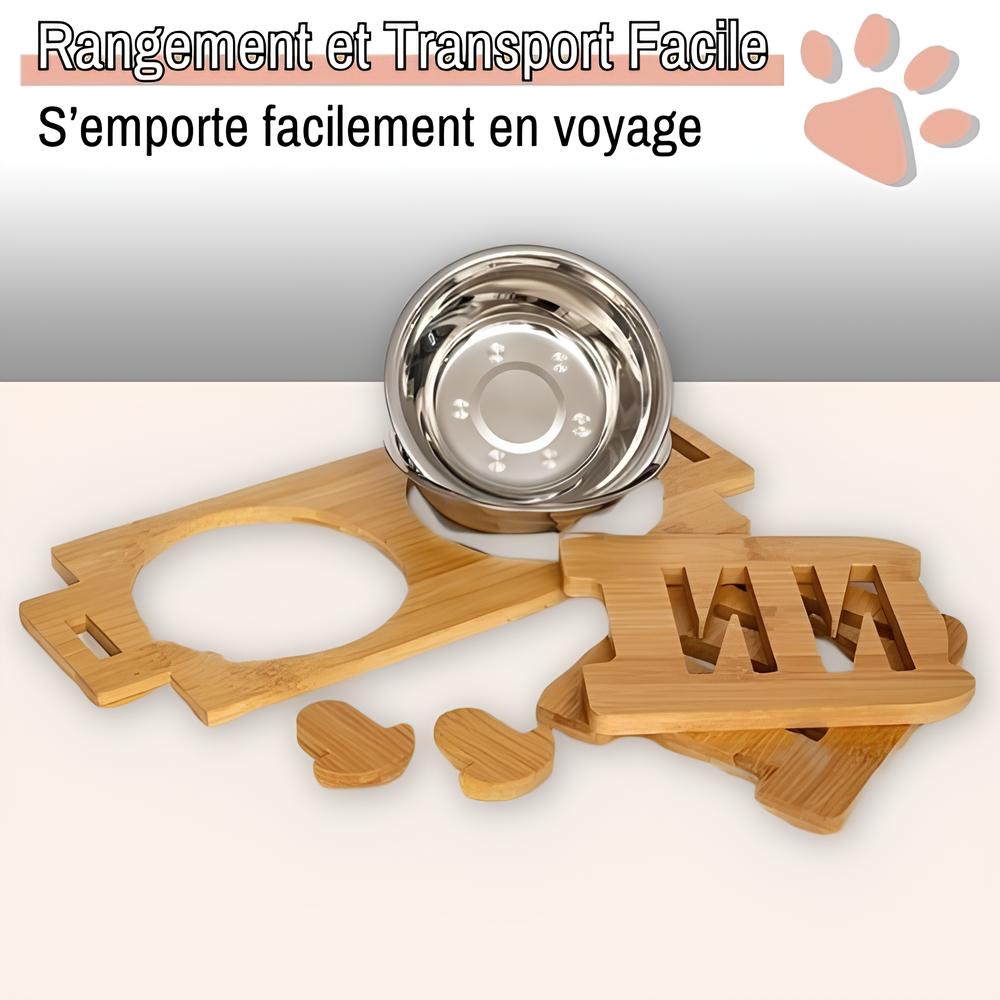 gamelle surélevée pour chien JuJuBambouBowl la niche de jules facile à ranger et à transporter