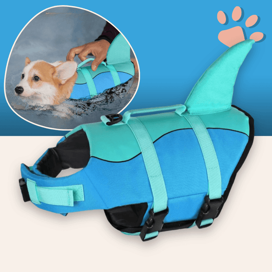 gilet sauvetage pour chien aileron de requin jujushark la niche de jules bleu clair