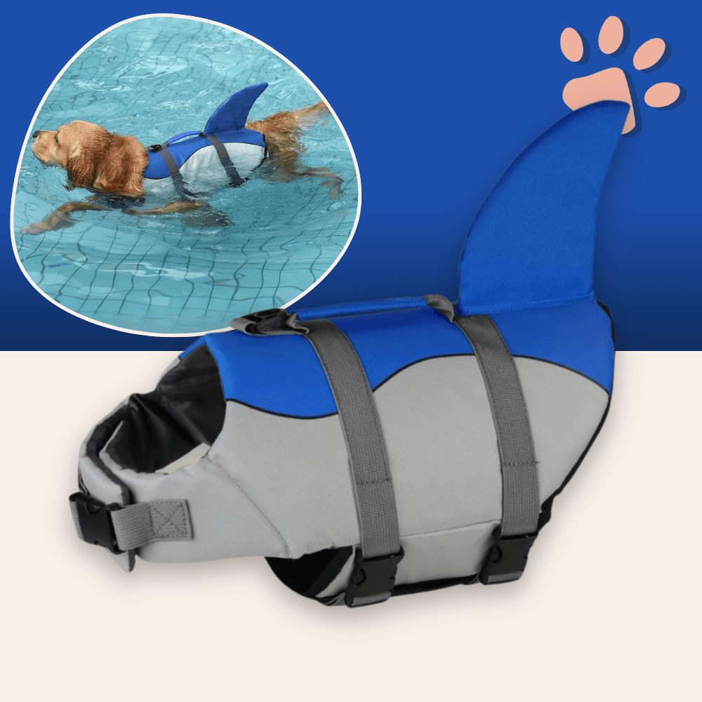 gilet sauvetage pour chien aileron de requin jujushark la niche de jules bleu gris
