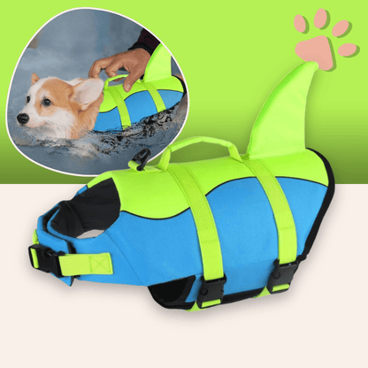 gilet sauvetage pour chien aileron de requin jujushark la niche de jules bleu jaune