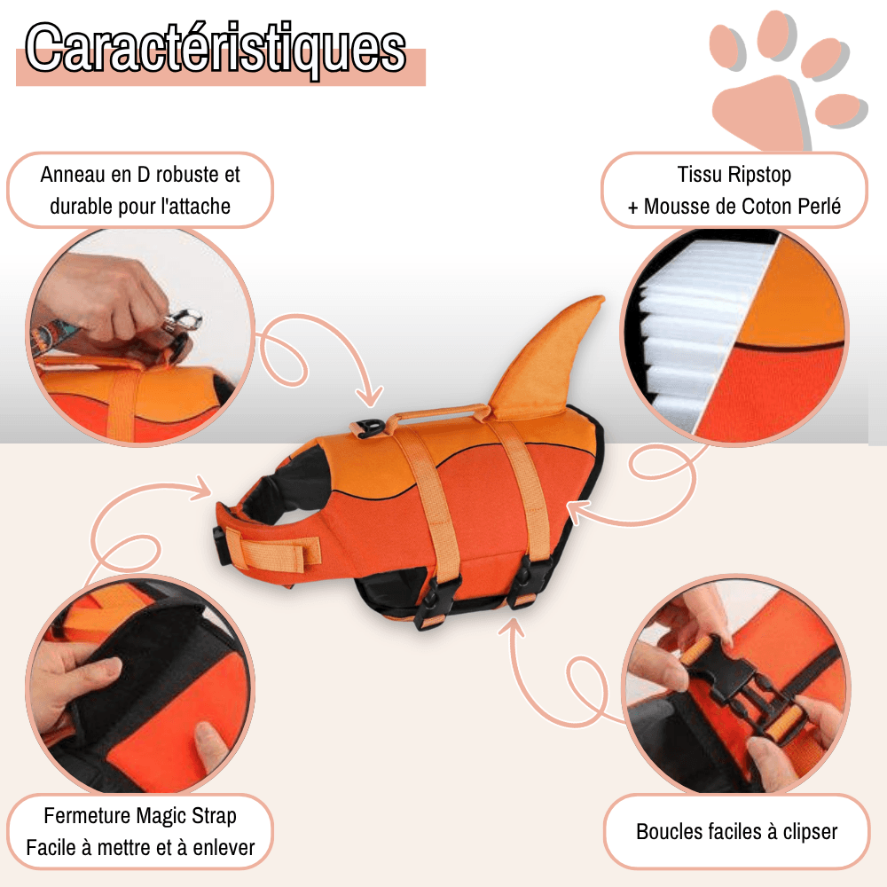 gilet sauvetage pour chien aileron de requin jujushark la niche de jules caractéristiques