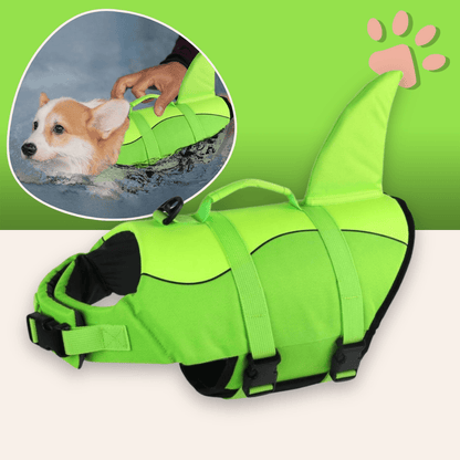 gilet sauvetage pour chien avec aileron de requin jujushark la niche de jules vert