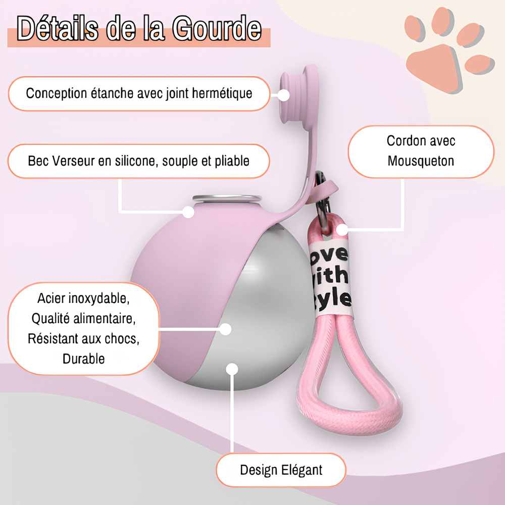 mini gourde ronde pour chien avec bec silicone 285 300 ml 2 en 1 jujuhydrogo la niche de jules détails