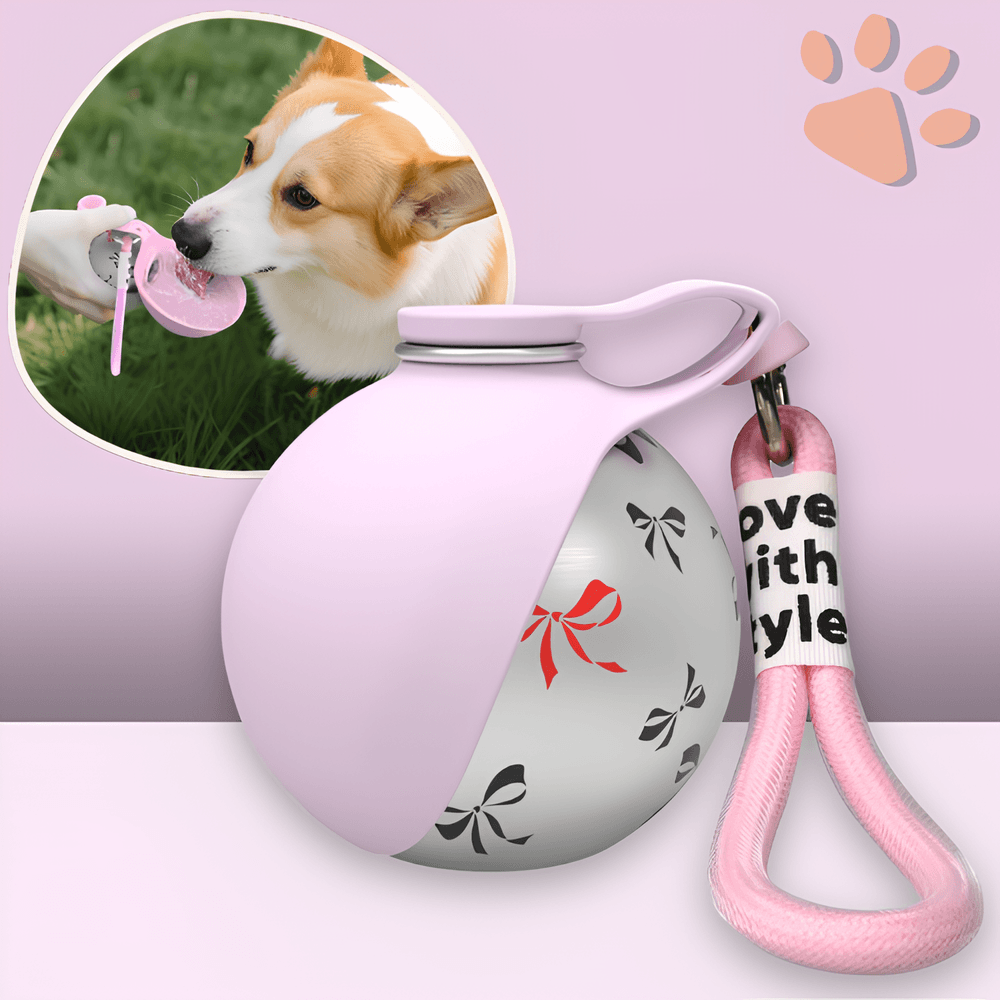 mini gourde ronde pour chien avec bec silicone 285 300 ml 2 en 1 jujuhydrogo la niche de jules rose noeud