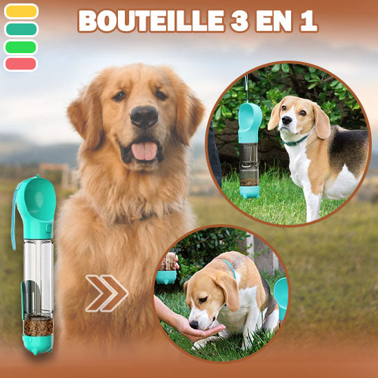 gourde 3 en 1 multifonction pour chien eau croquette sac jujugourde la niche de jules mise en situation
