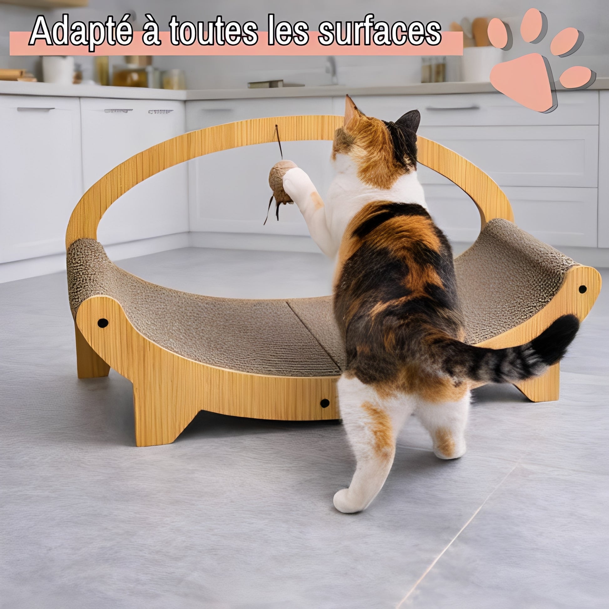 griffoir pour chat forme panier avec jouet JujuLukiEcoStratch adapte toutes surfaces