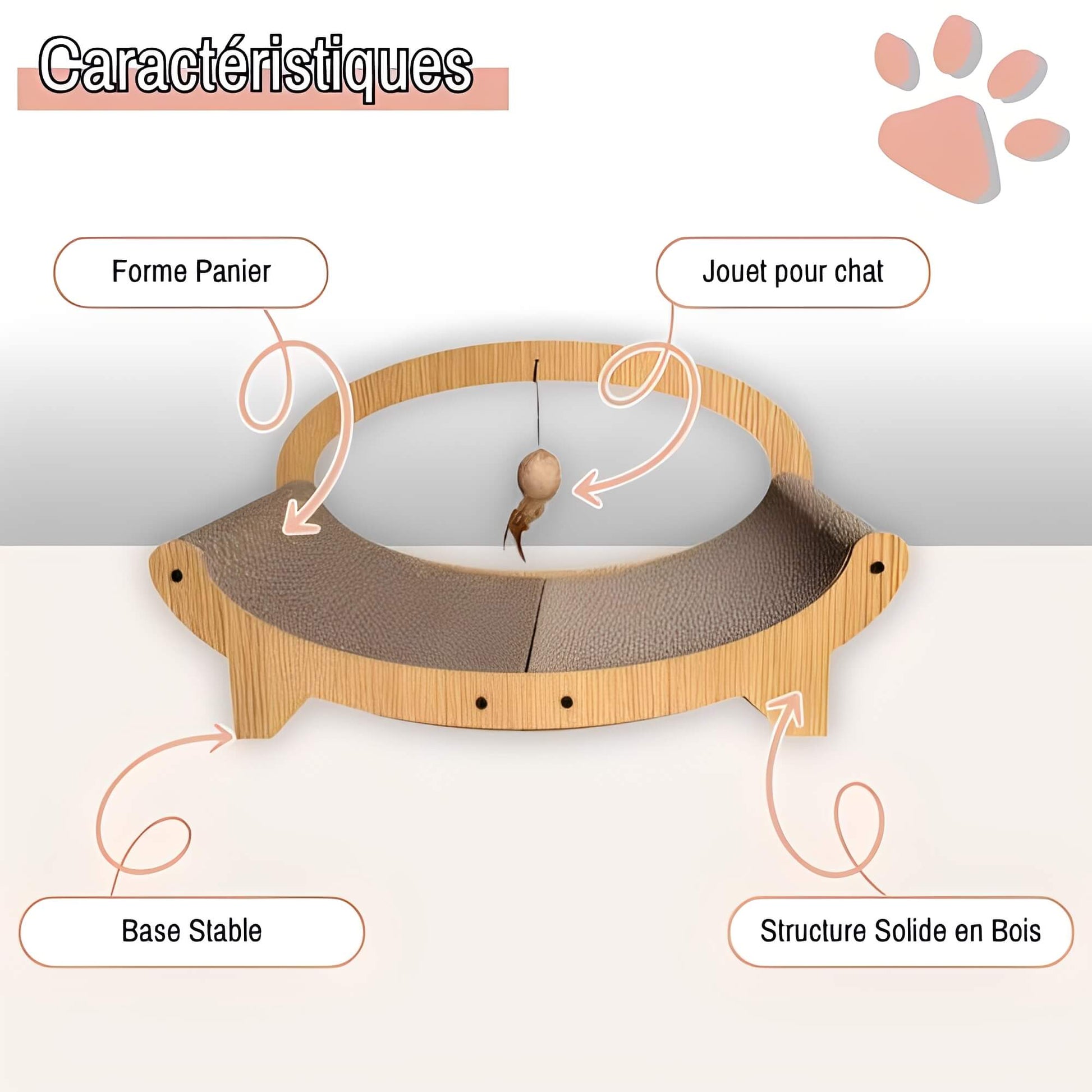 griffoir pour chat forme panier avec jouet JujuLukiEcoStratch dimensions caracteristiques