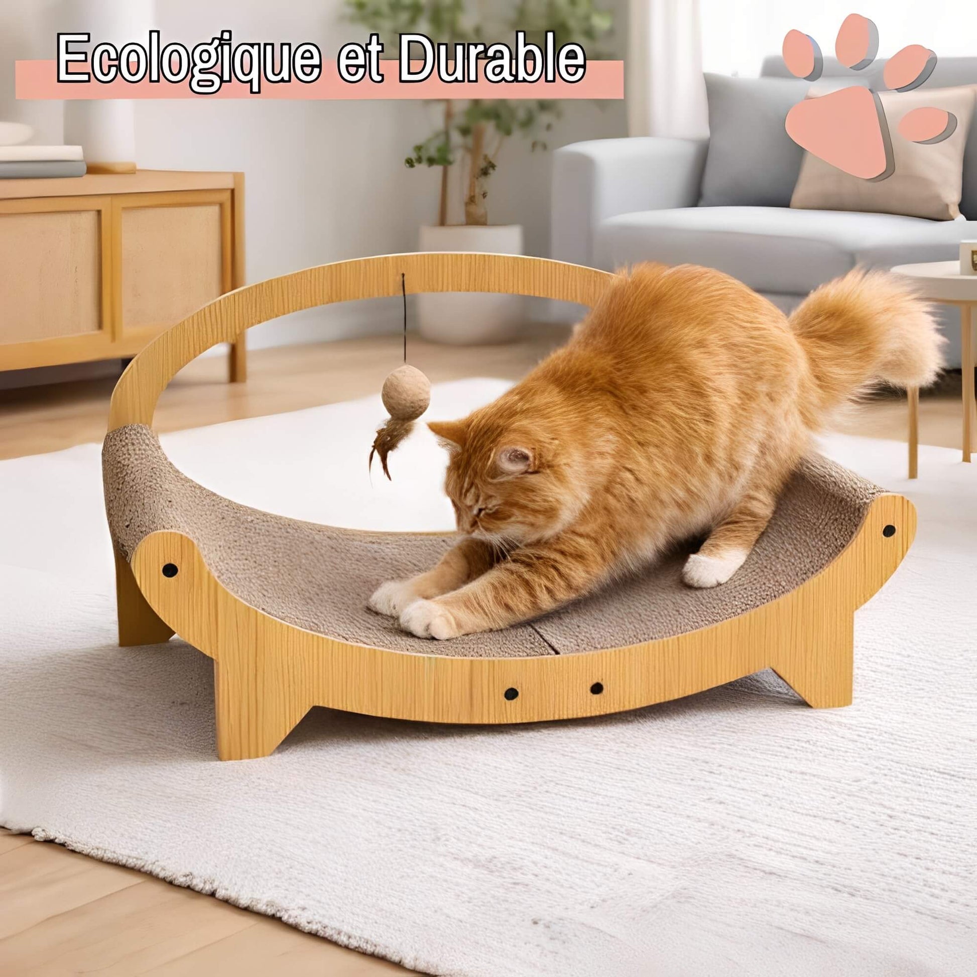 griffoir pour chat forme panier avec jouet JujuLukiEcoStratch ecologique durable