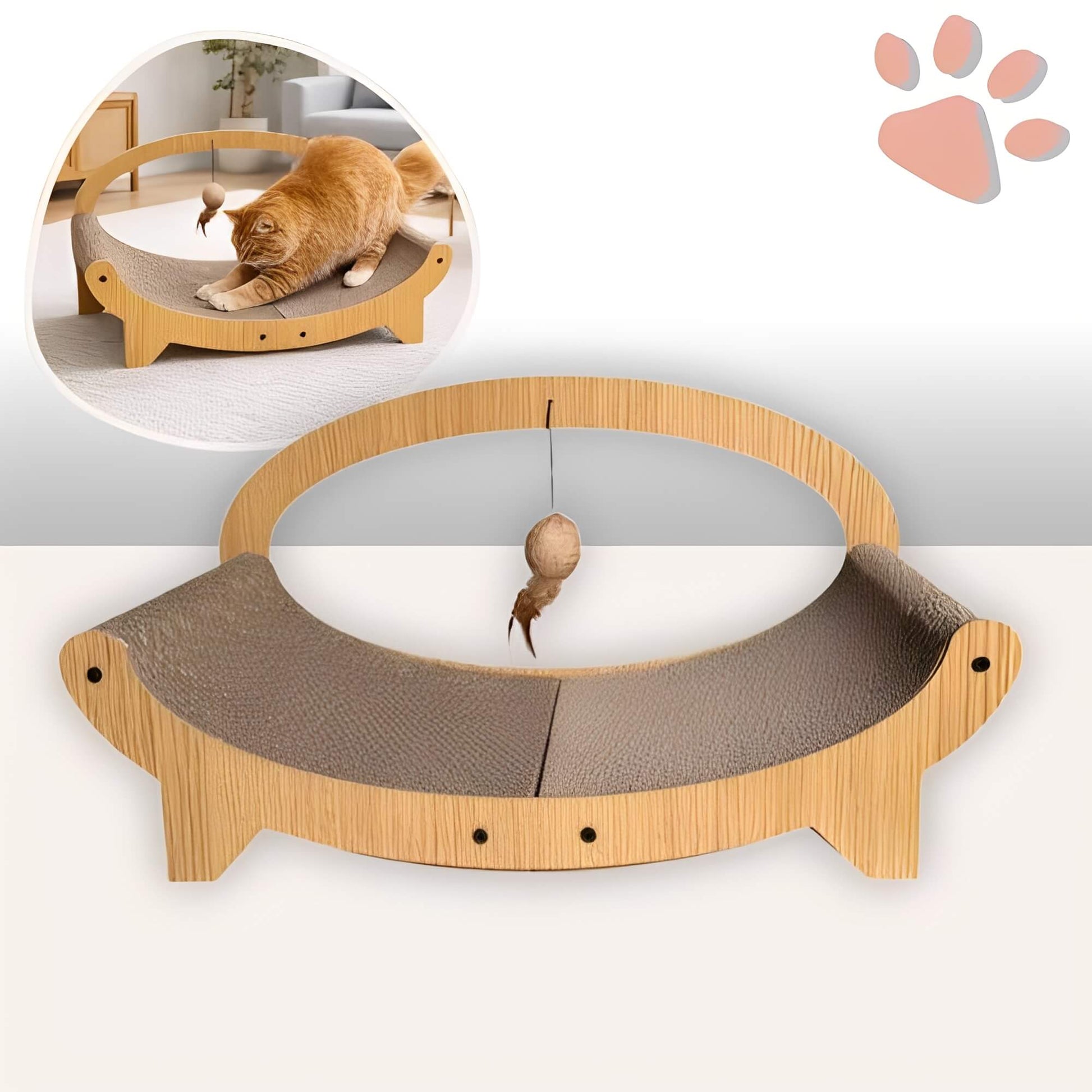 griffoir pour chat forme panier avec jouet JujuLukiEcoStratch variante