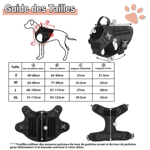 harnais tactique pour chien militaire dressage entrainement la niche de jules guide tailles