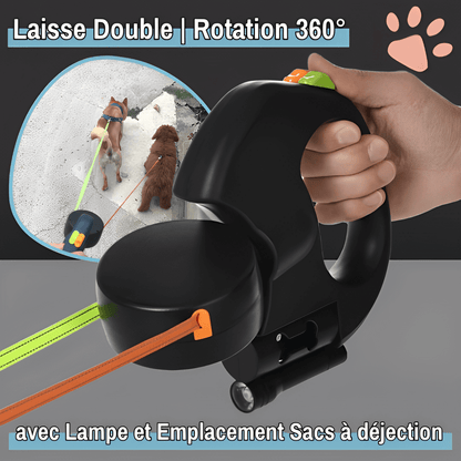 laisse double pour chien rotation 360 et 3 en 1 jujudualleash la niche de jules noir