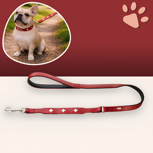 laisse en cuir pour chien swiss leash hunter JuJuSwissLeash la niche de jules rouge