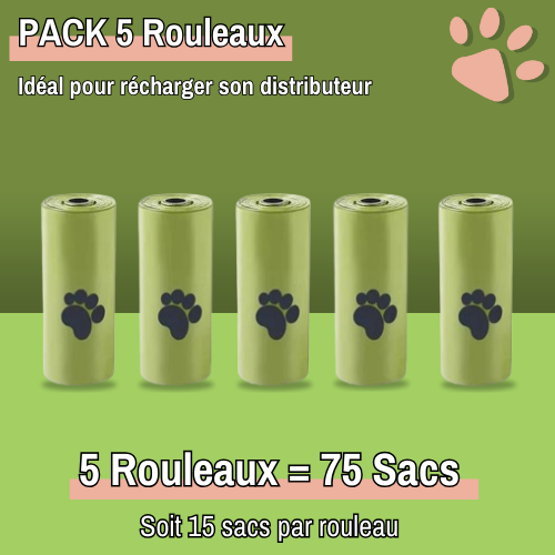 Sacs Bio à Excréments pour Chien - 5 Rouleaux soit 75 Sacs | JuJuSacKK™