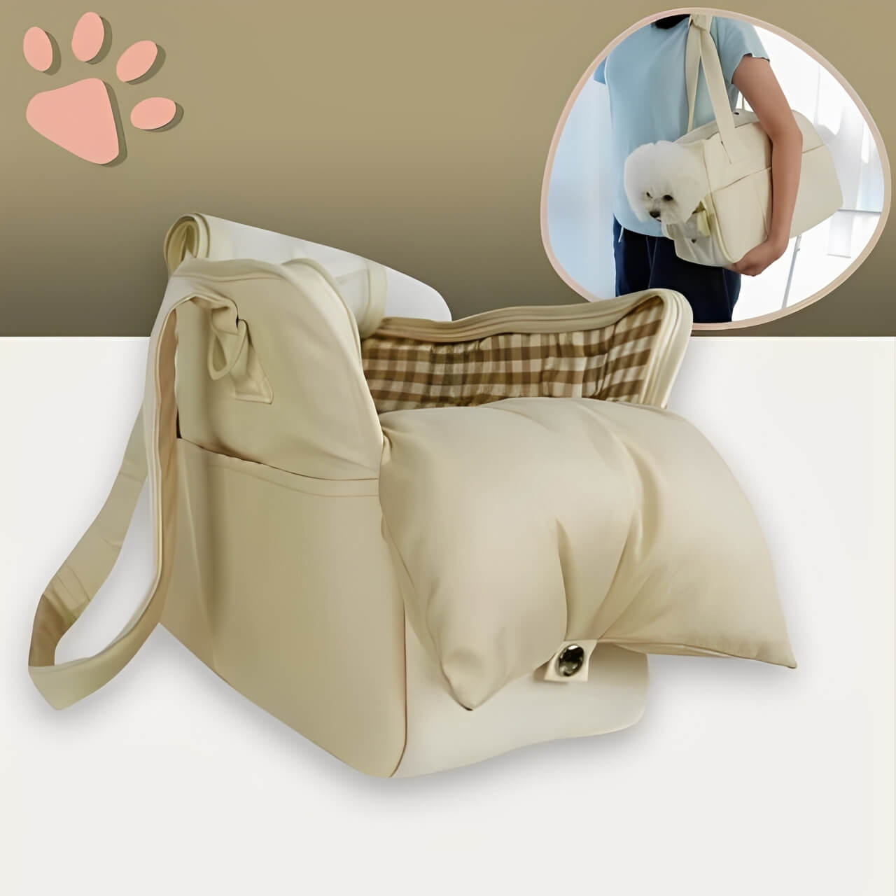 sac de transport pour chien chat jujudeluxebag la niche de jules beige coussin