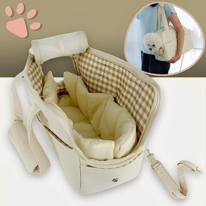 sac de transport pour chien chat jujudeluxebag la niche de jules beige matelas bandoulière